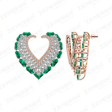 Modern 14K Rose Gold Diamond Earring With Green Stone Sarafa Bazar India