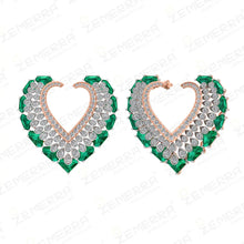 Modern 14K Rose Gold Diamond Earring With Green Stone Sarafa Bazar India