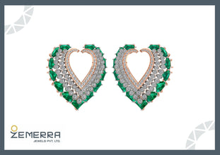 Modern 14K Rose Gold Diamond Earring With Green Stone Sarafa Bazar India