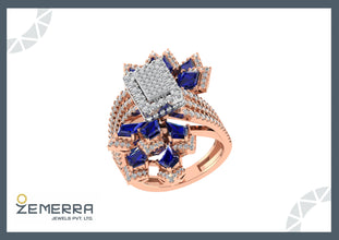 Modern 14K Rose Gold Diamond Floral Halo Ring Sarafa Bazar India