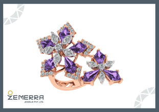 Modern 14K Rose Gold Diamond Floral Ring Sarafa Bazar India