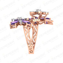 Modern 14K Rose Gold Diamond Floral Ring Sarafa Bazar India