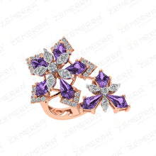 Modern 14K Rose Gold Diamond Floral Ring Sarafa Bazar India