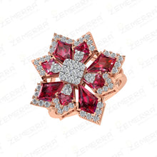 Modern 14K Rose Gold Diamond Floral Ruby Stone Ring Sarafa Bazar India