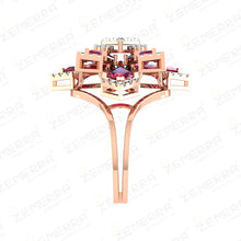 Modern 14K Rose Gold Diamond Floral Ruby Stone Ring Sarafa Bazar India