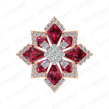 Modern 14K Rose Gold Diamond Floral Ruby Stone Ring Sarafa Bazar India