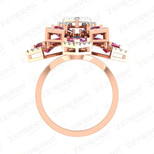 Modern 14K Rose Gold Diamond Floral Ruby Stone Ring Sarafa Bazar India