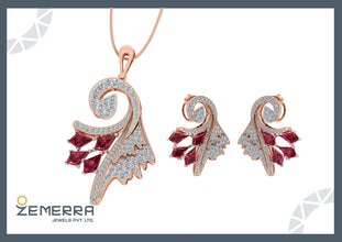Modern 14K Rose Gold Diamond Peacock Shaped Pendant Set Sarafa Bazar India
