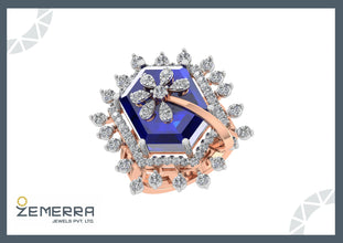 Modern 14KT Rose Gold Diamond Floral Ring Sarafa Bazar India