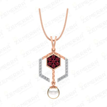 Modern Pearl & Ruby Hexagon Drop Pendant in 14K Rose Gold Sarafa Bazar India