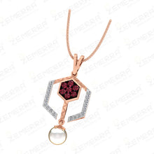 Modern Pearl & Ruby Hexagon Drop Pendant in 14K Rose Gold Sarafa Bazar India
