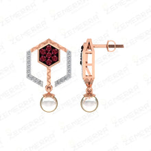 Modern Pearl & Ruby Hexagon Drop Pendant in 14K Rose Gold Sarafa Bazar India