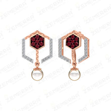 Modern Pearl & Ruby Hexagon Drop Pendant in 14K Rose Gold Sarafa Bazar India