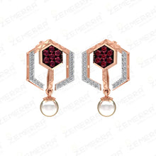 Modern Pearl & Ruby Hexagon Drop Pendant in 14K Rose Gold Sarafa Bazar India
