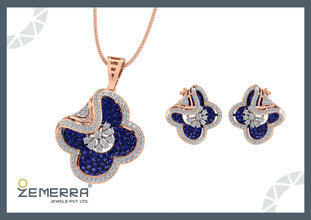 Most Loved 14K Gold Blue Stone Floral Clover Diamond Pendant Sarafa Bazar India