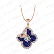 Most Loved 14K Gold Blue Stone Floral Clover Diamond Pendant Sarafa Bazar India