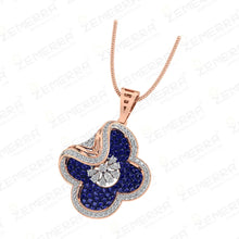 Most Loved 14K Gold Blue Stone Floral Clover Diamond Pendant Sarafa Bazar India