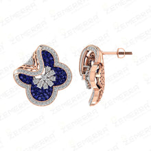 Most Loved 14K Gold Blue Stone Floral Clover Diamond Pendant Sarafa Bazar India