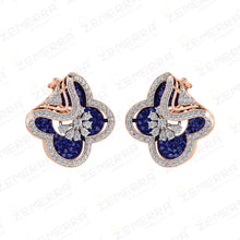 Most Loved 14K Gold Blue Stone Floral Clover Diamond Pendant Sarafa Bazar India