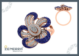 Most Loved 14K Gold Diamond Blue Floral Ring New Collection Sarafa Bazar India
