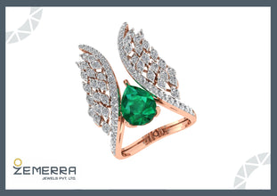 Most Loved 14K Rose Gold Diamond Wing Shape Ring For Gifting Sarafa Bazar India