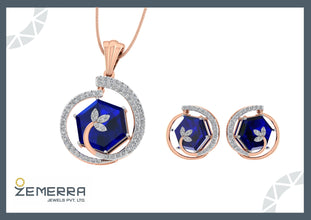 Multiwear Diamond Pendant in 14K Rose Gold with blue diamond Sarafa Bazar India