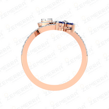 Stylish 14K Rose Gold Diamond Ring With Blue Round Stone Sarafa Bazar India