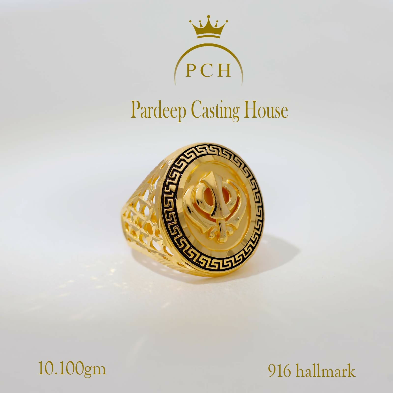 Trendy Gold Plate Khanda Gents Ring Sarafa Bazar India