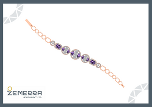 14K Rose Gold & Real Diamond Bracelets With Amethyst Stone Sarafa Bazar India