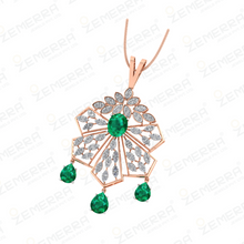 Dizzling 14k Rose Gold Green Stone Diamond Pendant Sets Sarafa Bazar India