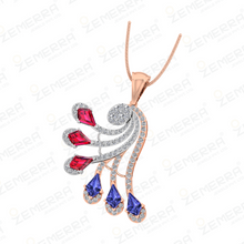 14K Gold Diamond Flowing Curve Drop Pendant Set Sarafa Bazar India