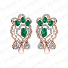 Elegant 14K Gold Diamond Green Stone Pendant Set With Pearls