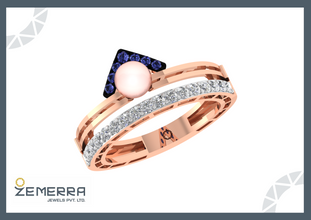 Lavish 14K Rose Gold Diamond Pearls Ring For Women Sarafa Bazar India