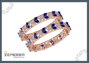 14K Rose Gold Diamond Studded Bangles With Saphhire Stone