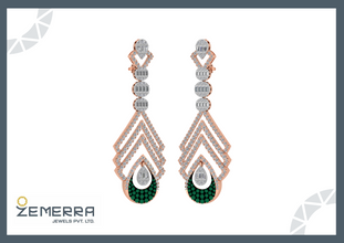 Unique Diamond Dangle Earrings with a 14KT Rose gold Sarafa Bazar India