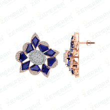 14K Rose Gold Diamond Pendent Set With Blue Stone Sarafa Bazar India