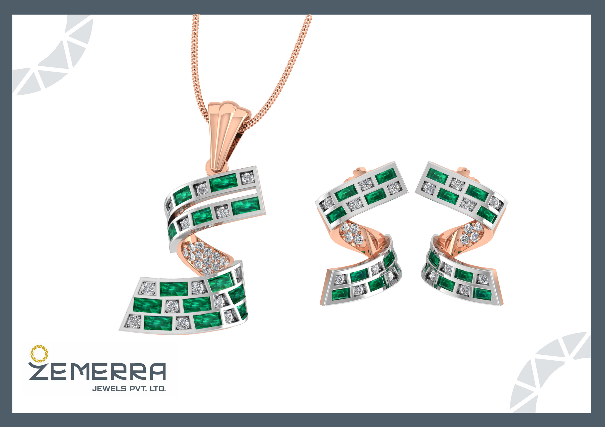 14K Real Gold Diamond Swirl Pendant Set - New Collection Sarafa Bazar India