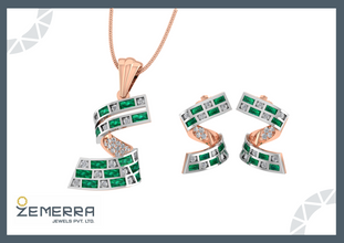 14K Real Gold Diamond Swirl Pendant Set - New Collection Sarafa Bazar India