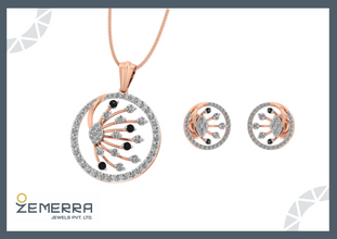 Stylish 14k Rose Gold Round Shape Diamond Pendant Sets Sarafa Bazar India