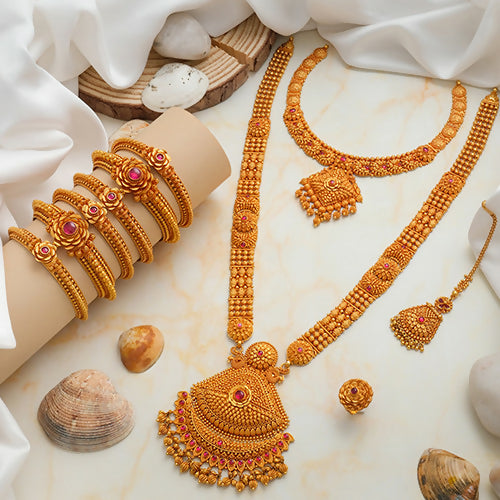 Antique Necklace, Long Set, Bangles & Maang Tikka Sarafa Bazar India