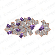 14K Gold Diamond Amethyst Engagement Double Finger Ring Sarafa Bazar India