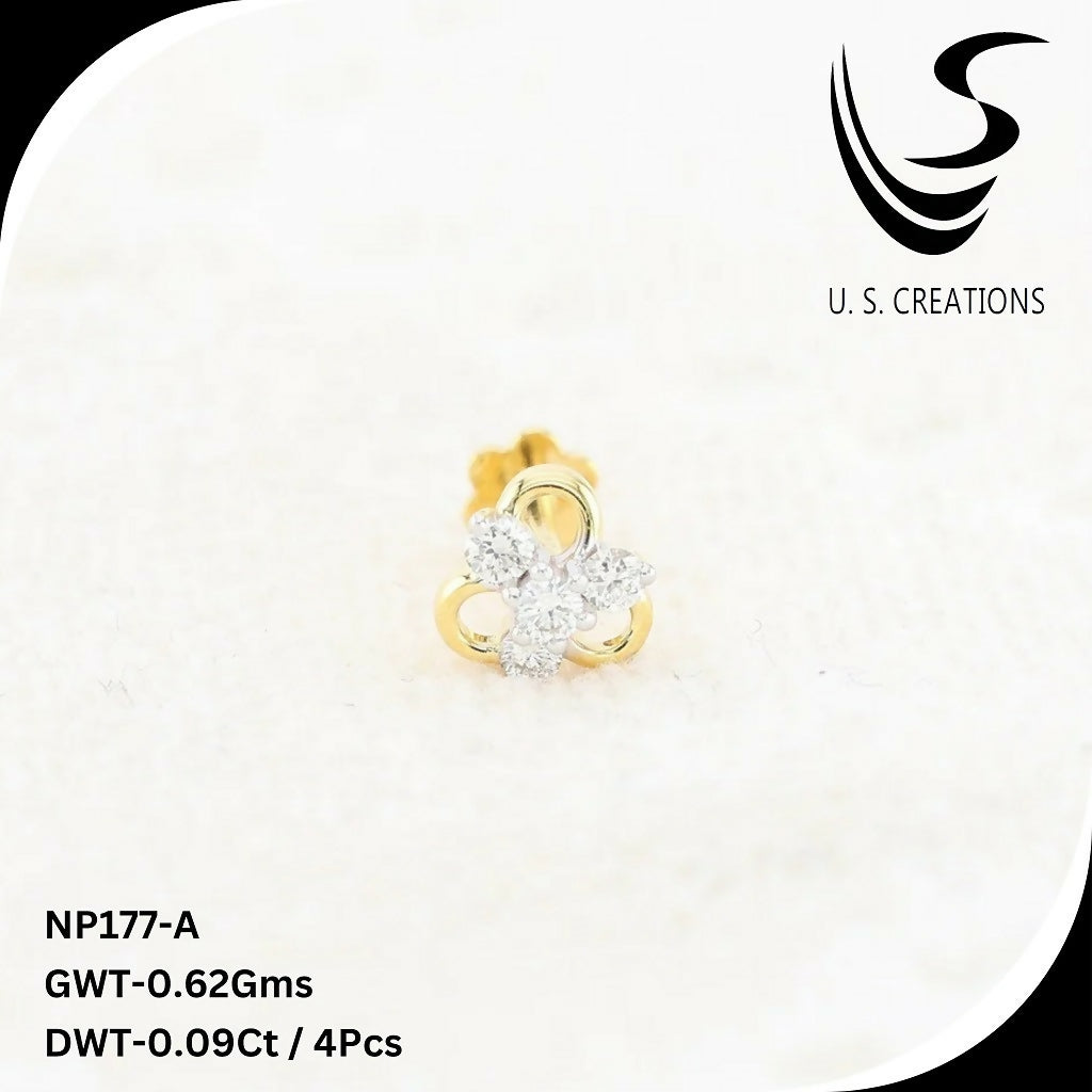 Exquisite Gold & Diamond Nose Pin -NP-177-A Sarafa Bazar India