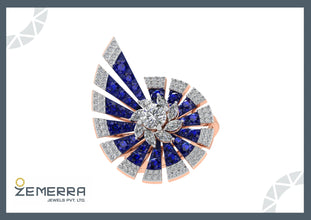 Original 14k Real Gold Blue Gemstone Diamond Floral Ring Sarafa Bazar India