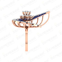 Original 14k Real Gold Blue Gemstone Diamond Floral Ring Sarafa Bazar India