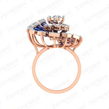 Original 14k Real Gold Blue Gemstone Diamond Floral Ring Sarafa Bazar India