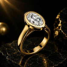 Oval Cut lab Grown Diamond 9KT Yellow Gold Women's Ring Sarafa Bazar India