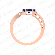 Elegant Diamond Blue Sapphire Floral Ring in 14K Gold Sarafa Bazar India