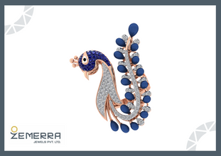 14K Rose Gold Peacock Ring with Diamonds & Blue Stones Sarafa Bazar India