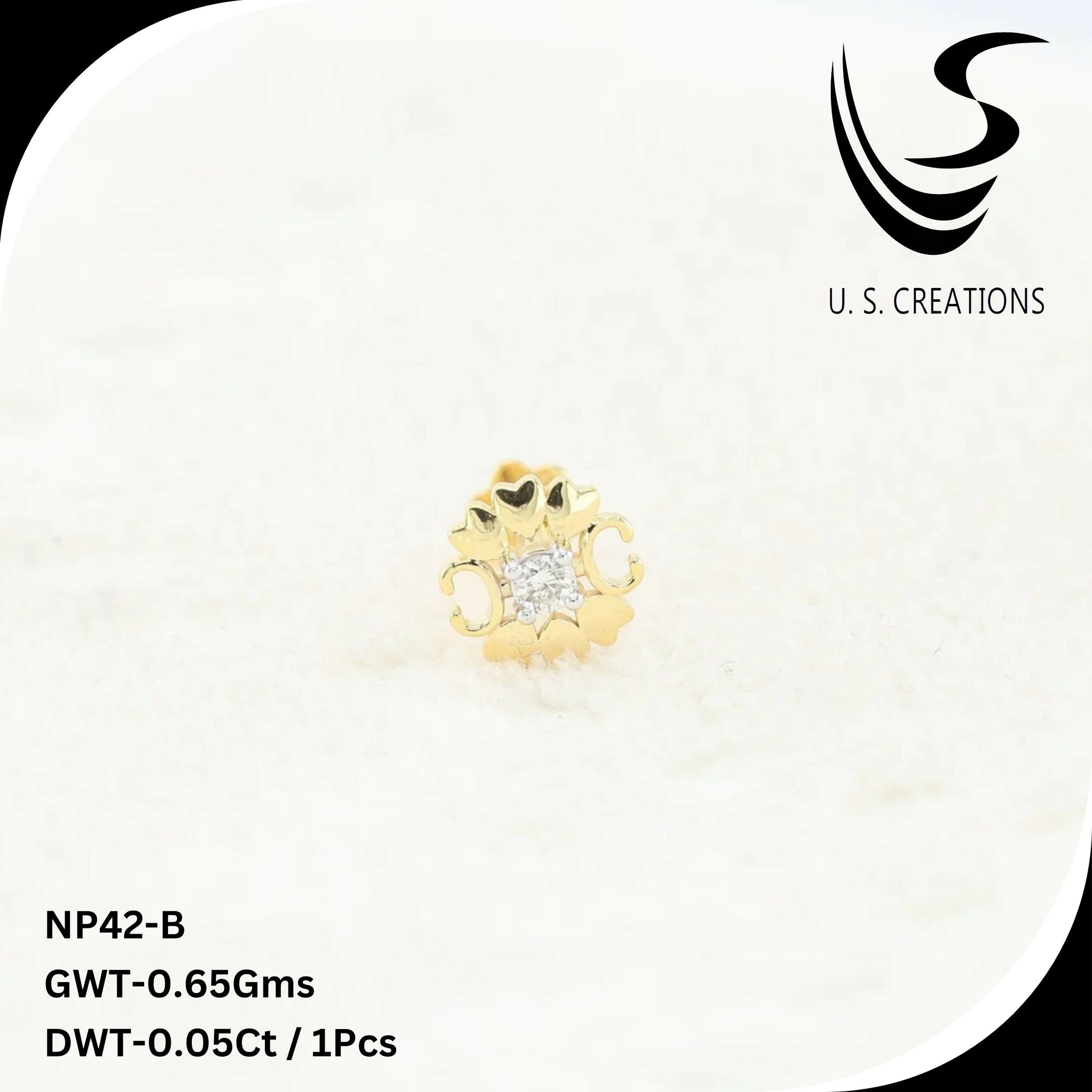Delicate Gold & Diamond Nose Pin -NP-42-B Sarafa Bazar India