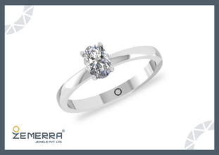 Oval Cut Solitaire Diamond Ring In 14K White Gold Sarafa Bazar India